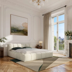 Letto contenitore moderno in tessuto ciniglia