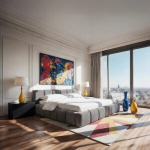 Letto contenitore moderno in tessuto ciniglia gris